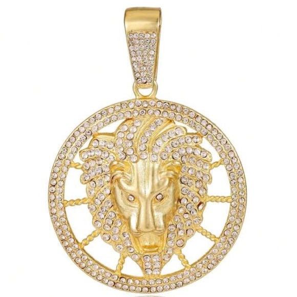 Golden King Lion Pendant Necklace, Iced Out - Picture 3 of 3